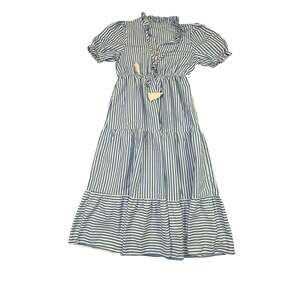 Shein VCAY Blue and White Striped Tiered Midi Dress
